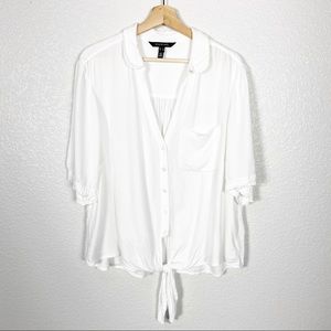 Long Tall Sally White Tie Front Short Sleeve Shirt